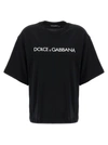 Dolce & Gabbana Black Oversized T-shirt With Logo Lettering Print In Cotton Woman In Black