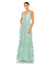 Mac Duggal 5627 Formal Ruffle Tiered Sequin Prom Long Dress In Mint