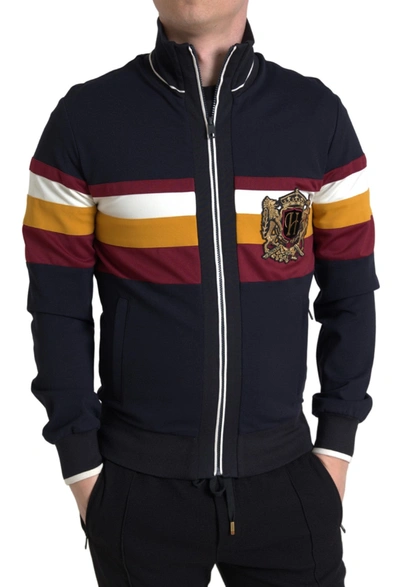 DOLCE & GABBANA DOLCE & GABBANA ELEGANT BLUE STRIPED ZIP CARDIGAN MEN'S SWEATER