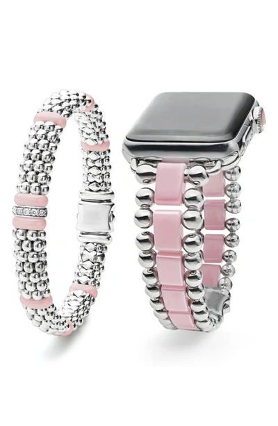 Lagos Smart Caviar Pink Ceramic Apple Watch Bracelet, 42-44mm - 100% Exclusive In Pink/silver