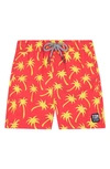 Tom & Teddy Kids' Palm Tree Print Swim Trunks In Coral & Lime