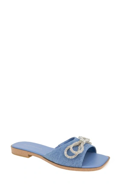 Bcbgeneration Women's Laffi Rhinestone Bow Slide Sandals In Denim