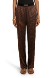 Tom Ford Jacquard-trimmed Leopard-print Silk-blend Satin Wide-leg Pants In Dark Brown