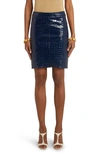 Tom Ford Croc-embossed Leather Pencil Skirt In Blue