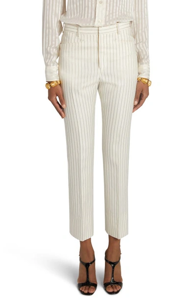 Tom Ford Mid-rise Pinstripe Straight-leg Ankle Tailored Trousers In White