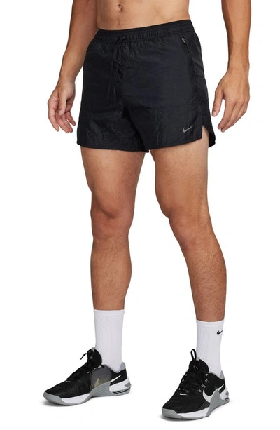 Nike Men's Stride Running Division Dri-fit 5" Brief-lined Running Shorts In Black/ Black