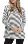 Nom Maternity Boat Neck Tee In White/ Navy Stripe