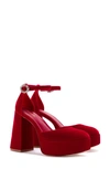 Larroude Women's Ari 115mm Velvet Block-heel Pumps In Rouge