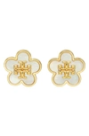Tory Burch Flower Stud Earrings In Tory Gold / Mother Of Pearl