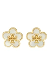 Tory Burch Kira Flower Earrings In Tory Gold / Mother Of Pearl