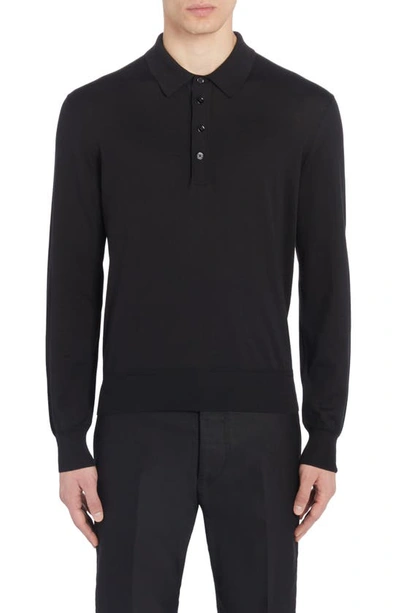 Tom Ford Long-sleeved Polo Shirt In Black