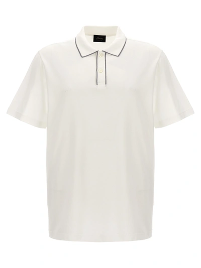 Brioni Embroidered Logo Polo Shirt With Contrast Trim In White