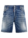 Dsquared2 'marine' Blue Bermuda Shorts With Logo Patch In Stretch Cotton Denim Man