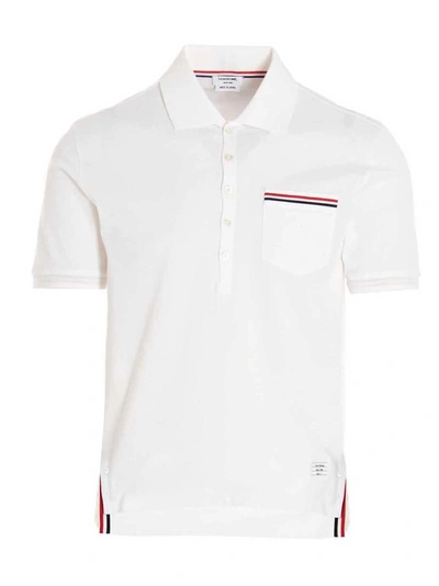 Thom Browne White Rwb-stripe Cotton Polo Shirt