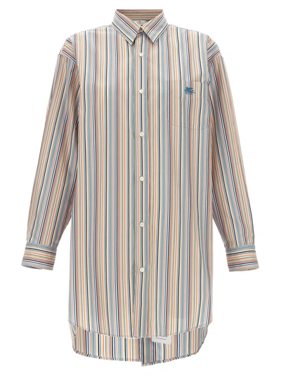 Etro Oversized Multicolor Shirt With Stripe Motif And Pegasus Embroidery In Cotton Woman