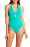 Sea Level Keyhole Halter One-piece Swimsuit In Aqua