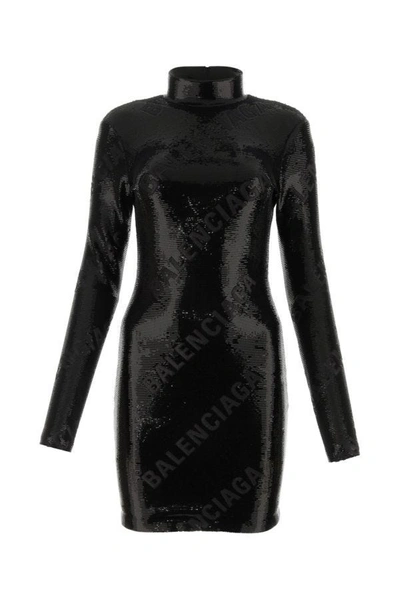 BALENCIAGA BALENCIAGA WOMAN BLACK SEQUINS MINI DRESS