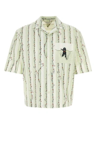 Bottega Veneta Man Embroidered Poplin Shirt In Multicolor