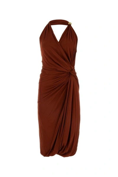 Bottega Veneta Drop Draped Jersey Midi Dress In Brown