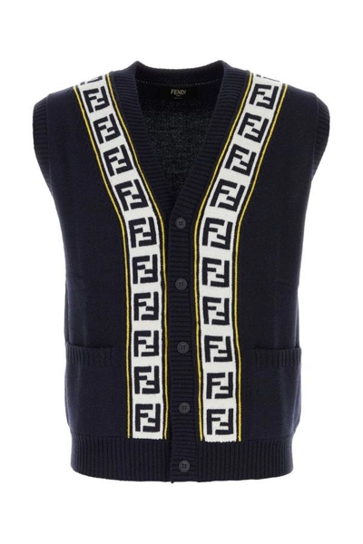 Fendi Man Navy Blue Wool Waistcoat