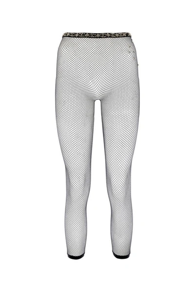 Maison Margiela Rhinestone-embellished Mesh Leggings In Black