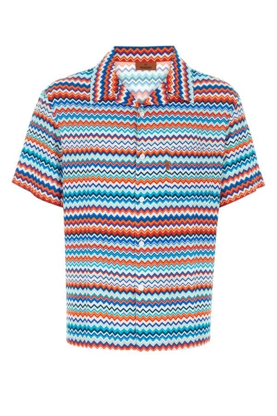 Missoni Striped Viscose Short Sleeve Shirt In Multicolor
