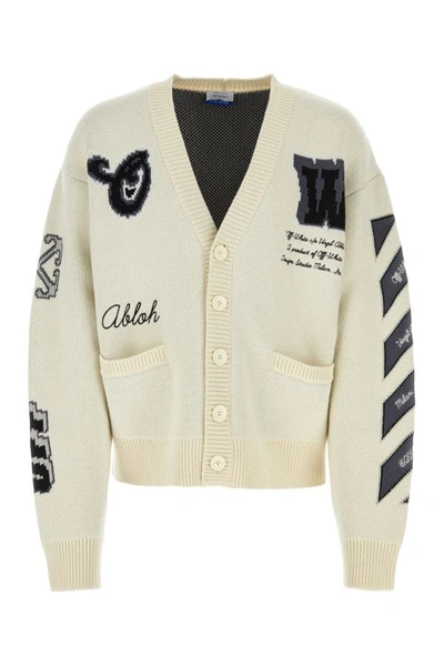 Off-white Varsity Ribbed V-neck Cardigan In Beige