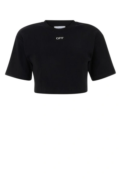 OFF-WHITE OFF WHITE WOMAN BLACK STRETCH COTTON T-SHIRT