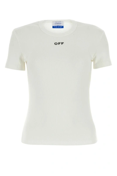 OFF-WHITE OFF WHITE WOMAN WHITE STRETCH COTTON T-SHIRT