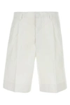 Prada Inverted Pleat Cotton Bermuda Shorts In White