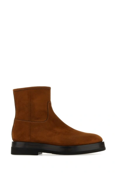 SANTONI SANTONI MAN CARAMEL SUEDE ANKLE BOOTS