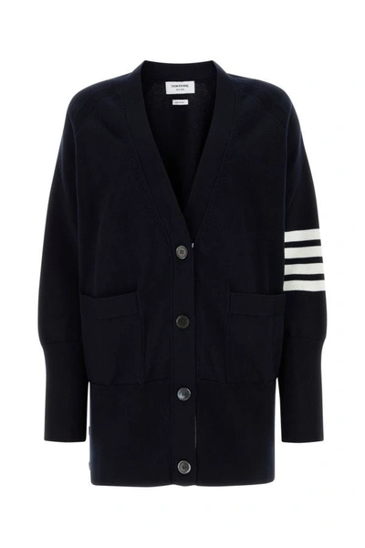 Thom Browne Classic V-neck Cardigan With Distinctive Stripe Detail In Blue