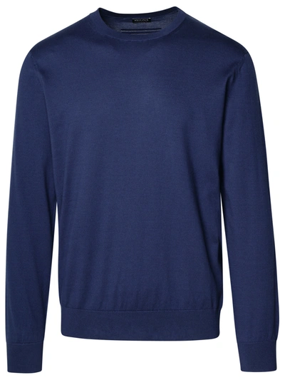 Zegna Man Blue Cotton Sweater