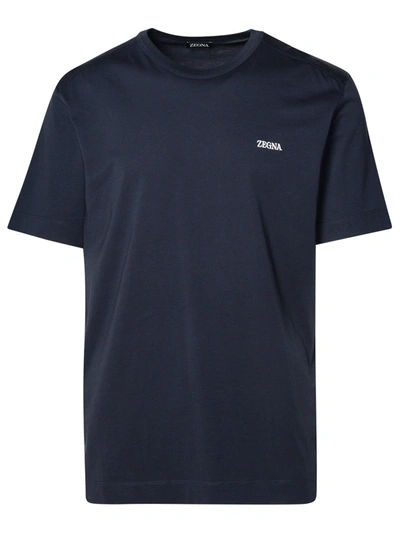 Zegna Man Navy Cotton T-shirt In Black