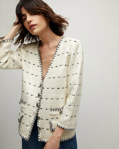 Veronica Beard Ceriani Sequined Knit Jacket In Off-white/navy