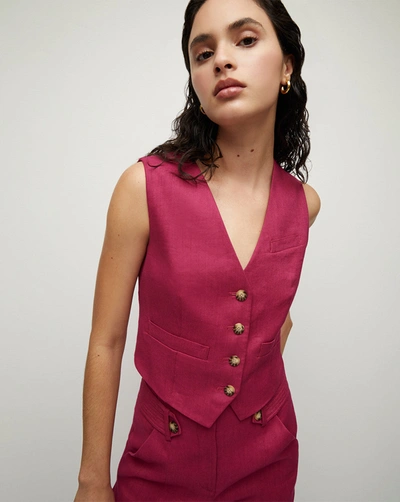 Veronica Beard Bennett Twill-linen Waistcoat In Wildberry