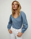 Veronica Beard Anabel Puff-sleeve Top In Slate Blue