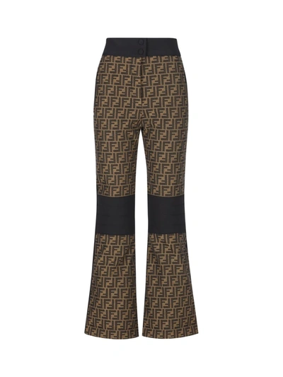 Fendi Brown Ff Canvas Trousers In Multi