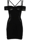 Mugler Ruched Panelled Mini Dress In Black