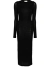 Saint Laurent Wool Blend Long Pencil Dress In Black