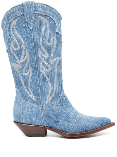 Sonora Denim Texan Boots In Azul