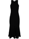 Victoria Beckham Bodycon Flared-hem Midi Dress In Black
