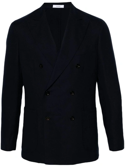 Boglioli Cotton And Wool Blend Double-breasted Jacket In Azul