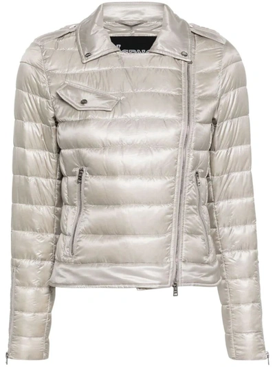 Herno Off-centre-fastening Quilted Jacket In Pearl Grey