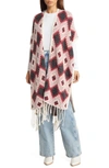 Roffe Accessories Geometric Jacquard Fringe Wrap In Red Motiff