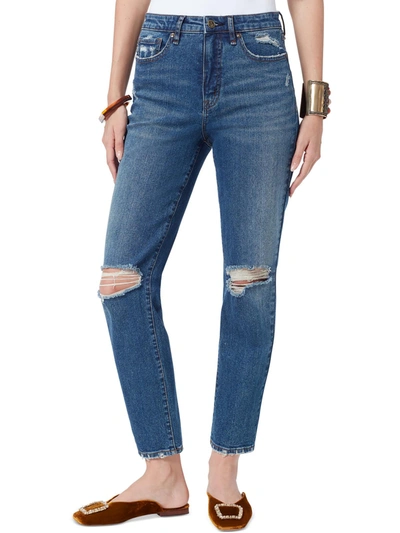Sam Edelman Womens Distressed Slim Straight Leg Jeans In Blue