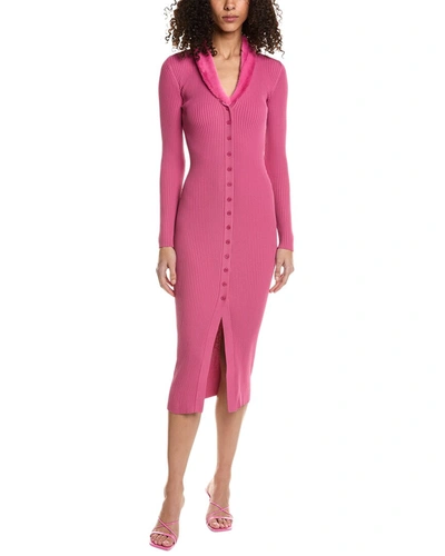 Staud Celina Faux Fur-trimmed Midi Dress In Pink