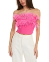 Staud Nellie Feather-trimmed Rib Knit Top In Pink