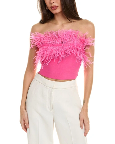 Staud Nellie Feather-trimmed Rib Knit Top In Pink