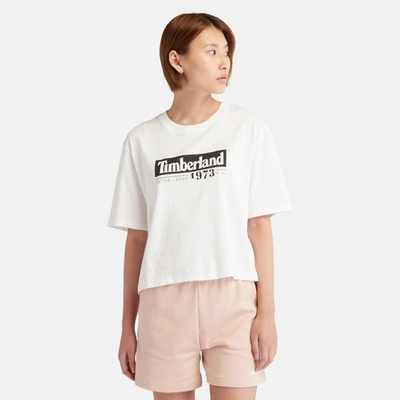 Timberland Women's Linear-logo Cropped T-shirt In White